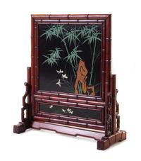 A Large Chinese Painted and Black Lacquered Hardwood Floor Screen