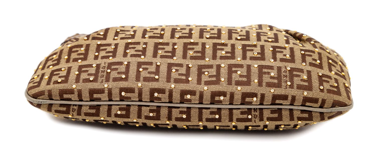 A Fendi Zucchino Studded Pochette, 5" H x 8.25" W x 0.5" D; Strap drop: 7".