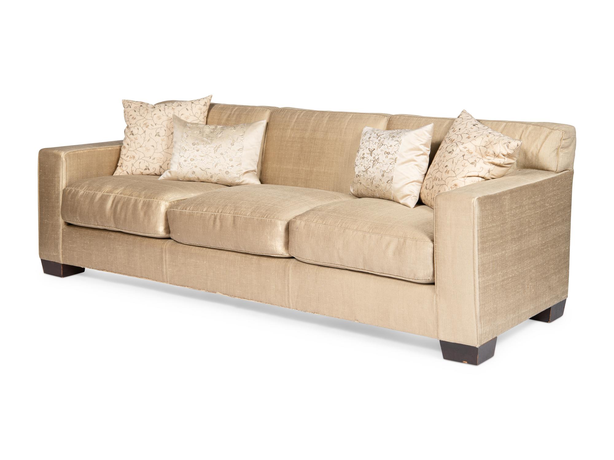 A Pair of Custom Silk Three-Cushion Sofas
