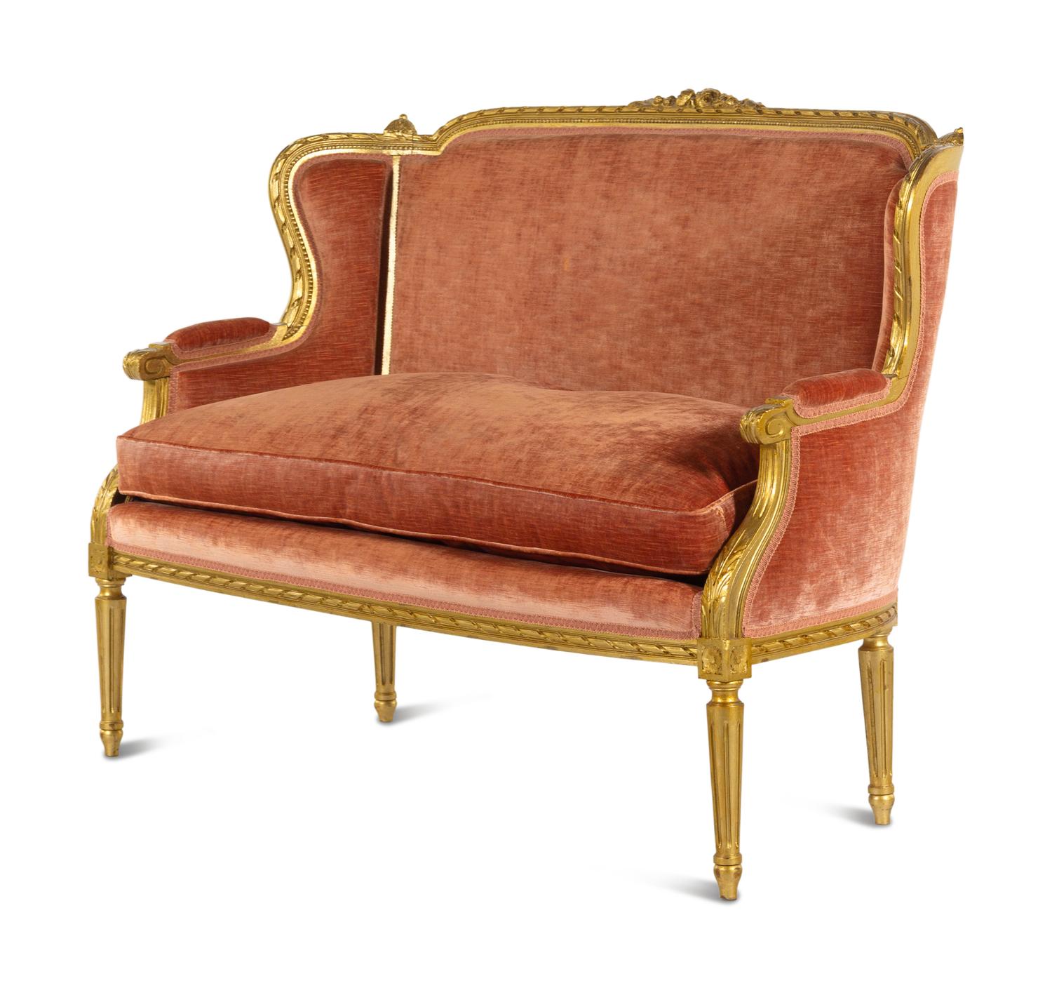 An Assembled Louis XVI Style Giltwood Seating Suite