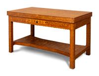 A Fine Tramp Art Parquetry Library Table and Book, Tramp Art: One Notch at a Time by Clifford Wallach