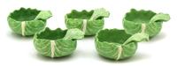 Five Dodie Thayer Lettuce Ware Open Salts with Spoons Diameter 3 inches. — 20TH CENTURY