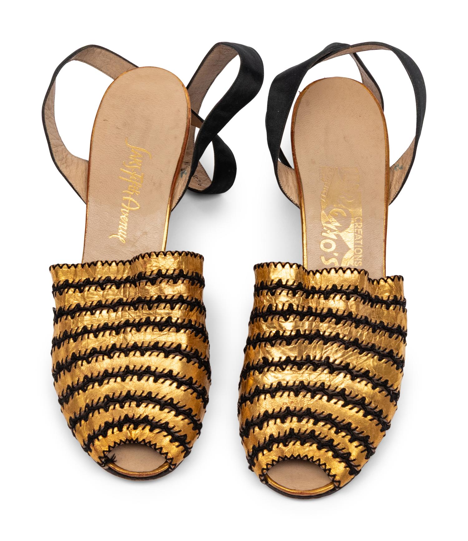Salvatore Ferragamo, Gold Wedge Evening Sandals, 1940's