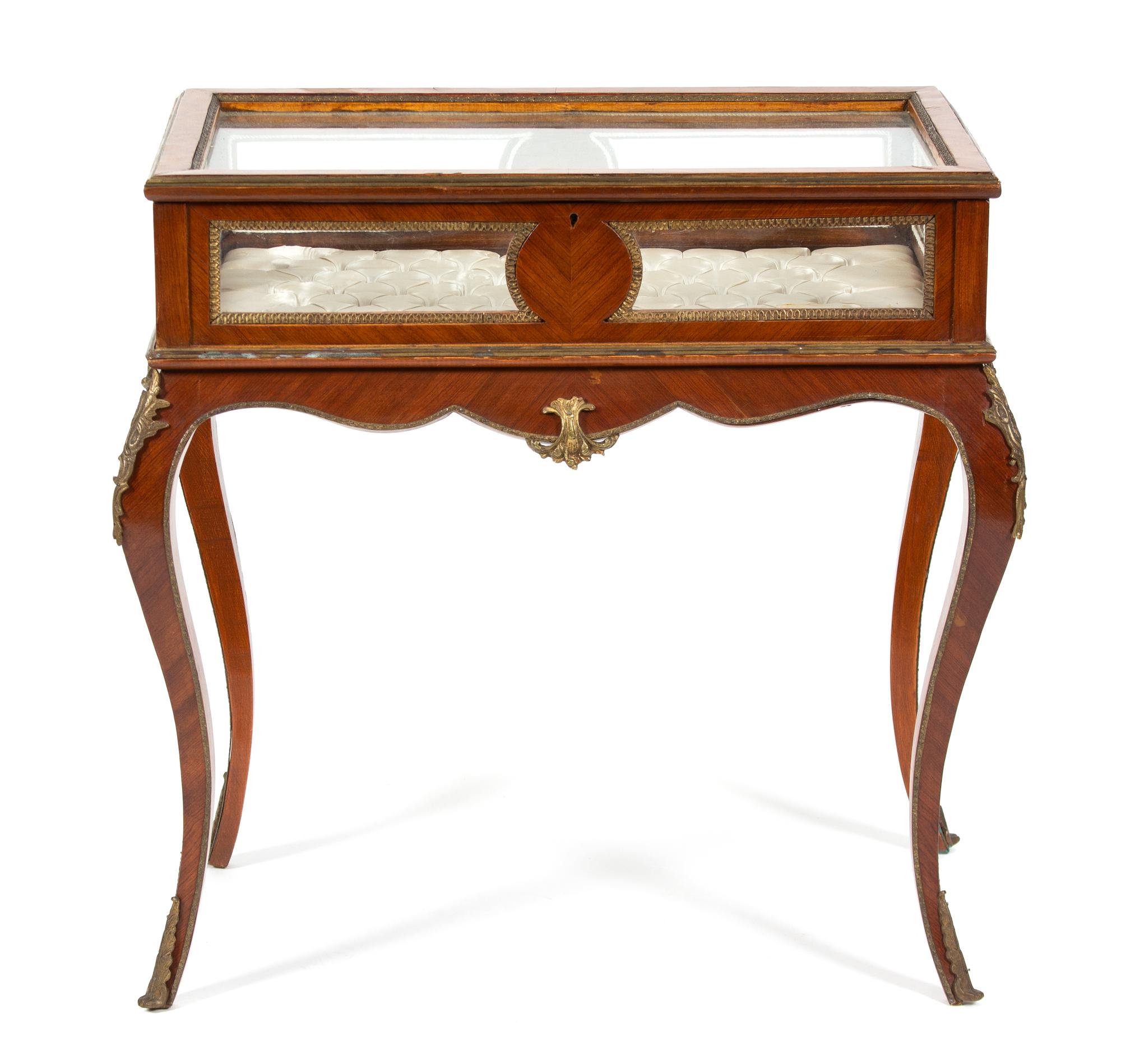 A Louis XV Style Gilt Bronze Mounted Vitrine Table Height 31 1/2 x width 32 x depth 20 inches. — 19TH CENTURY
