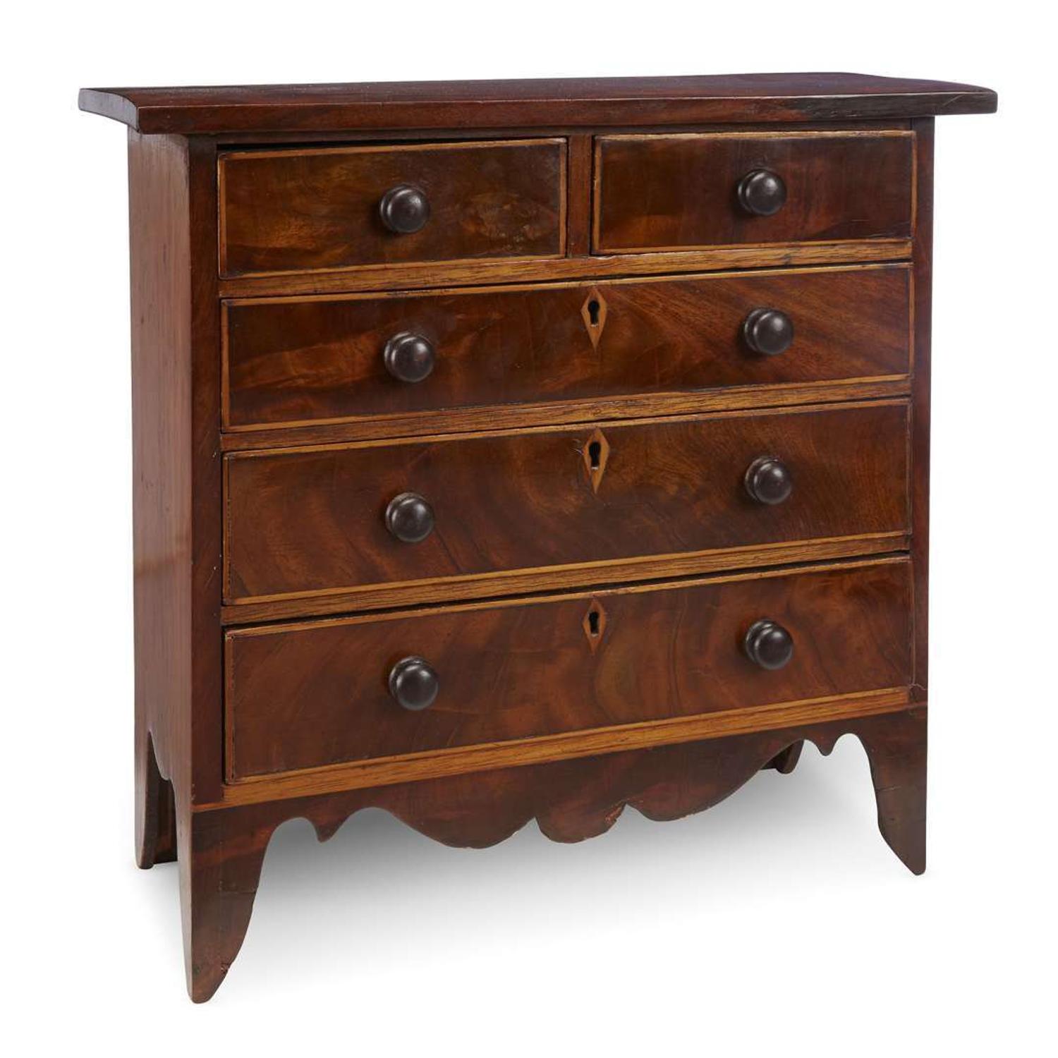 Miniature inlaid mahogany chest of drawers circa 1800
