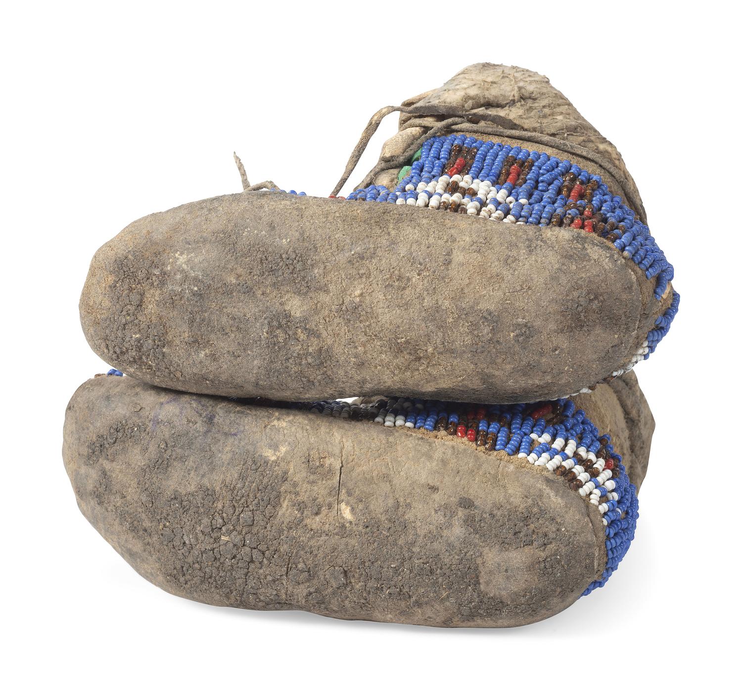 Northern Plains Toddler's Beaded Buffalo Hide Hightop Moccasins