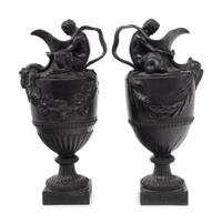 A Pair of Wedgwood Basalt Ewers Emblematic of Water and Wine