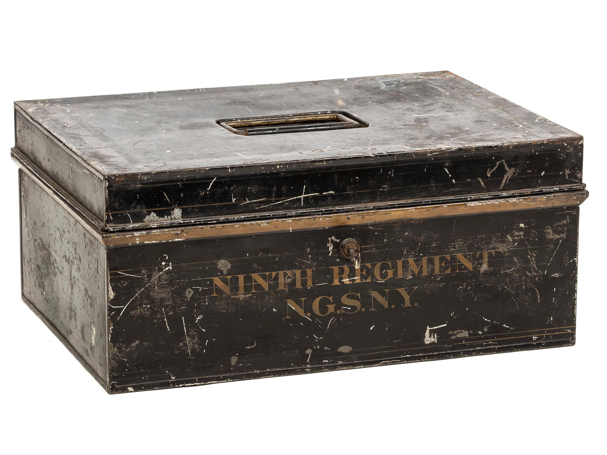[CIVIL WAR]. Painted metal box with key identified to 9th Regiment, New York National Guard. N.p., n.d.