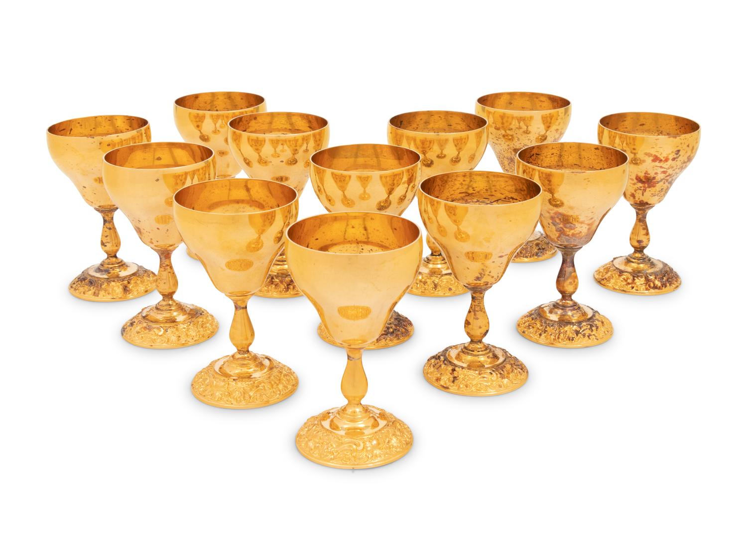 A Set of Twelve Gilt Metal Kiddush Cups