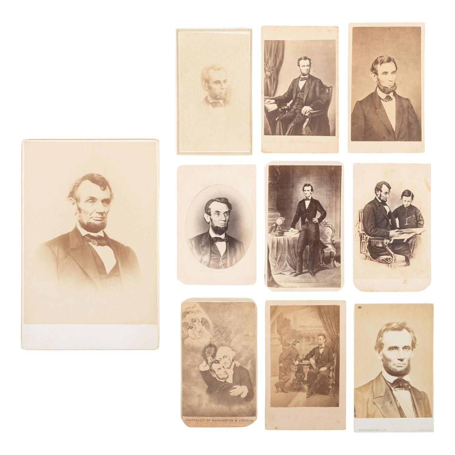 [Lincoln, Abraham] Group of Eight Images of Lincoln, incl. Cabinet Card by Berger.