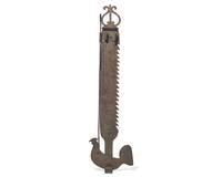 A Wrought Iron Fireplace Trammel with Rooster Catch, French, Dated "1836"