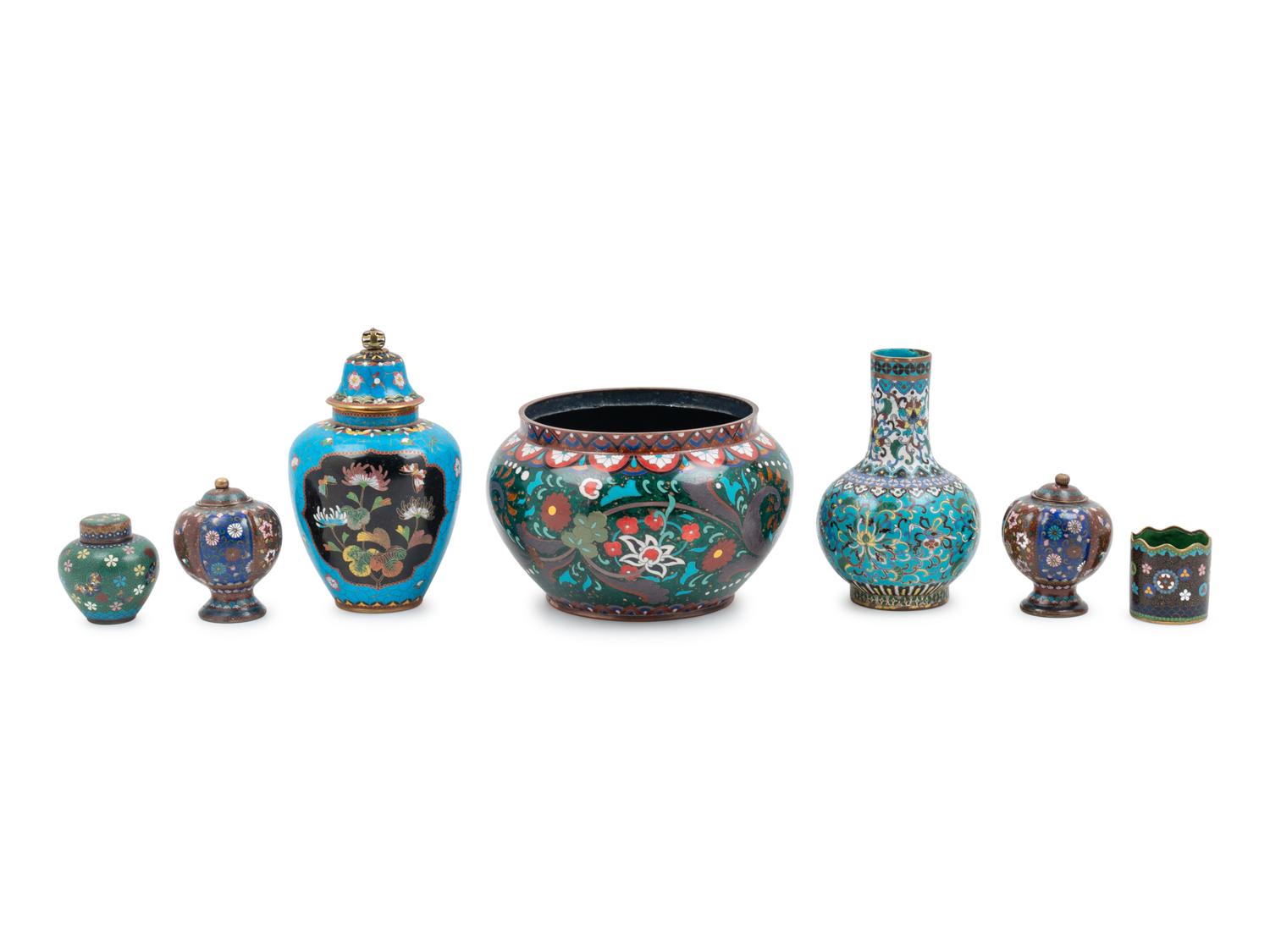Seven Japanese Cloisonné Enamel Articles