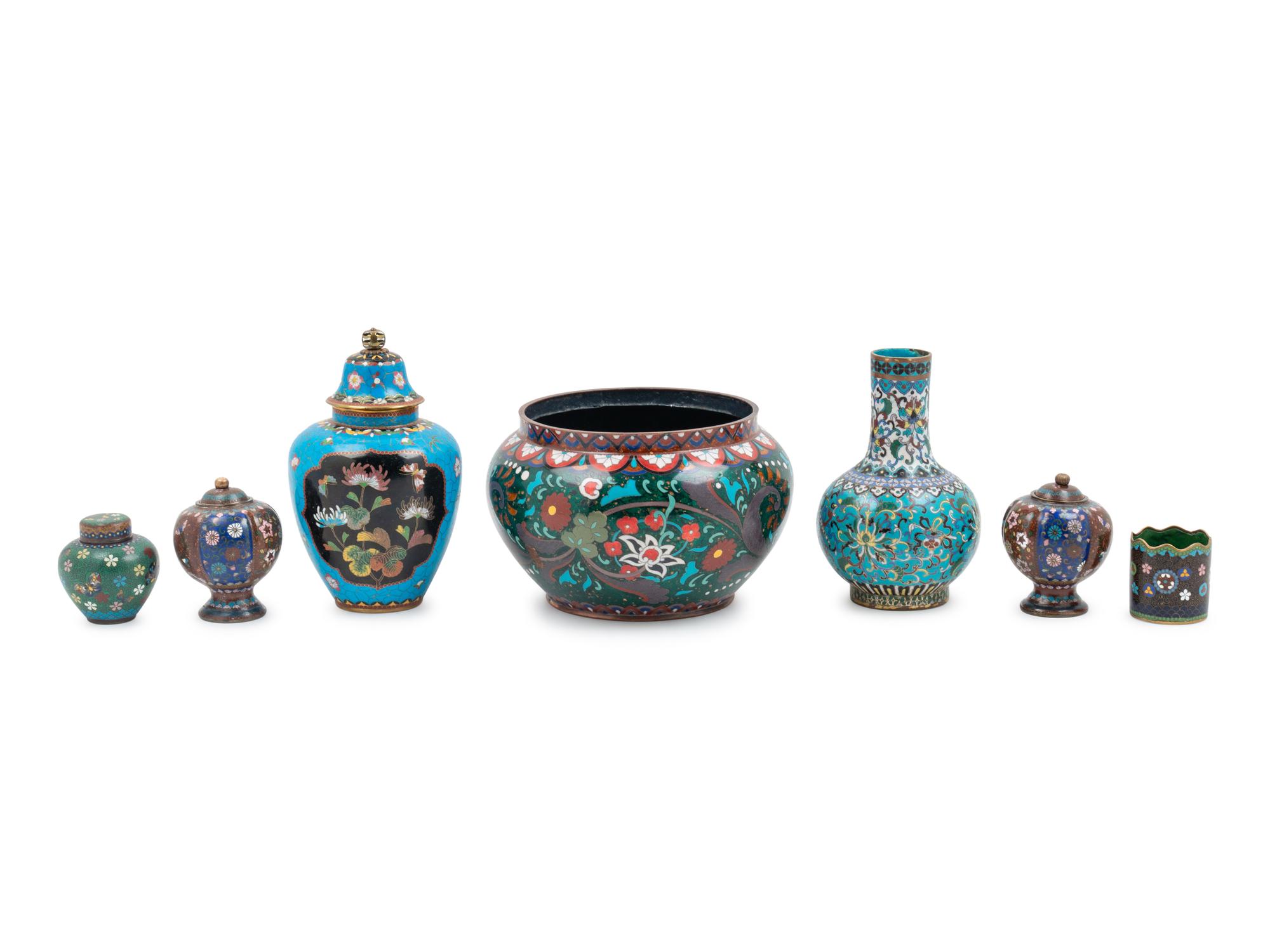Seven Japanese Cloisonné Enamel Articles