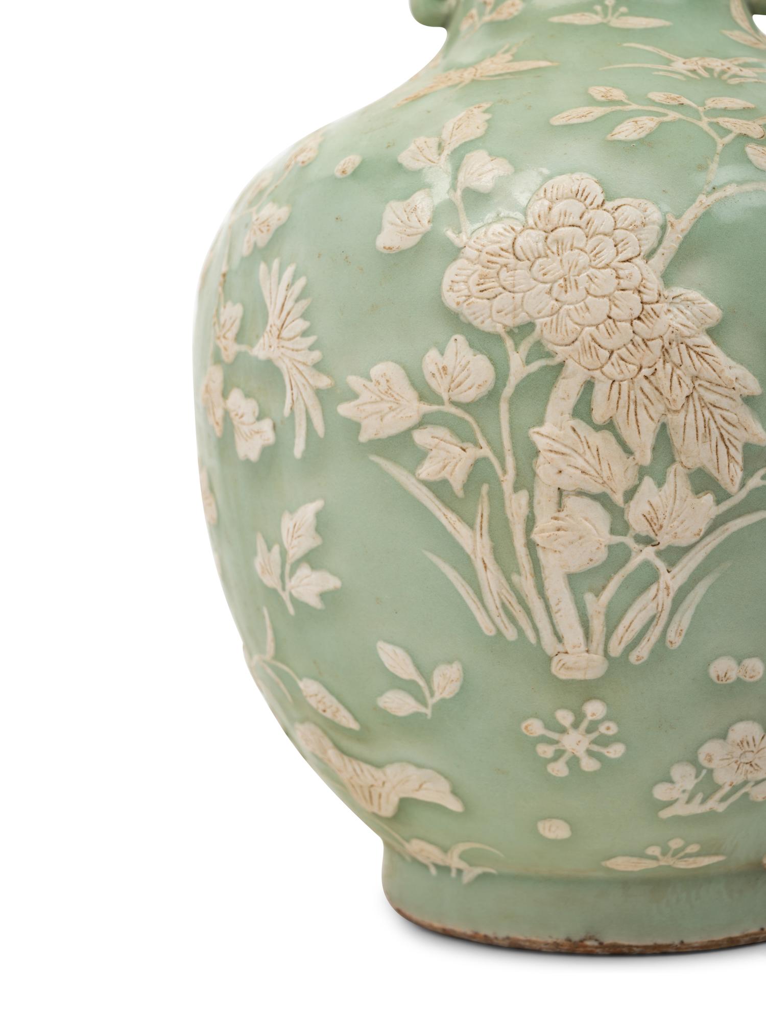 A Pair of Chinese Celadon Glazed Porcelain Vases