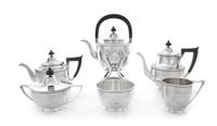 An American Silver Six-Piece Tea and Coffee Service, Gorham Mfg. Co., Providence, RI, comprising a water kettle on stand, coffee pot, t