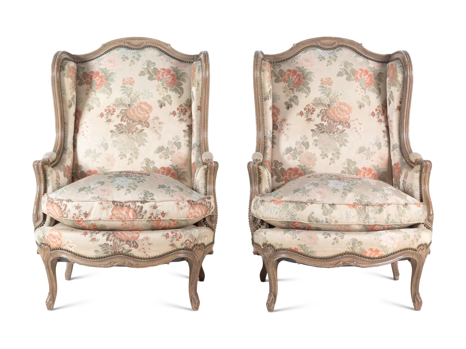 A Pair of Louis XV Style Painted Bergères