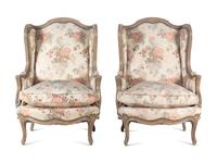 A Pair of Louis XV Style Painted Bergères