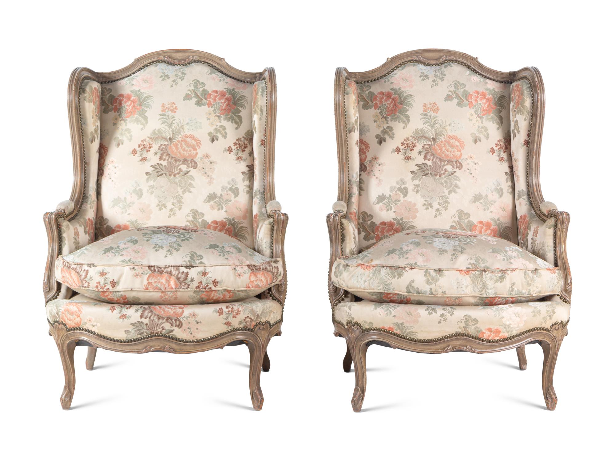 A Pair of Louis XV Style Painted Bergères