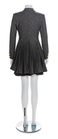 Atelier Versace Grey Jacket with Pleated Peplum and Matching Pleated Skirt, 1990s Size label: 42