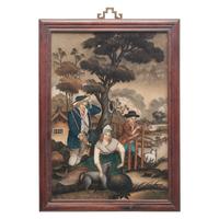 A Pair of Chinese Export Reverse-Glass Painted Pictures of Western Figures in Bucolic Landscapes