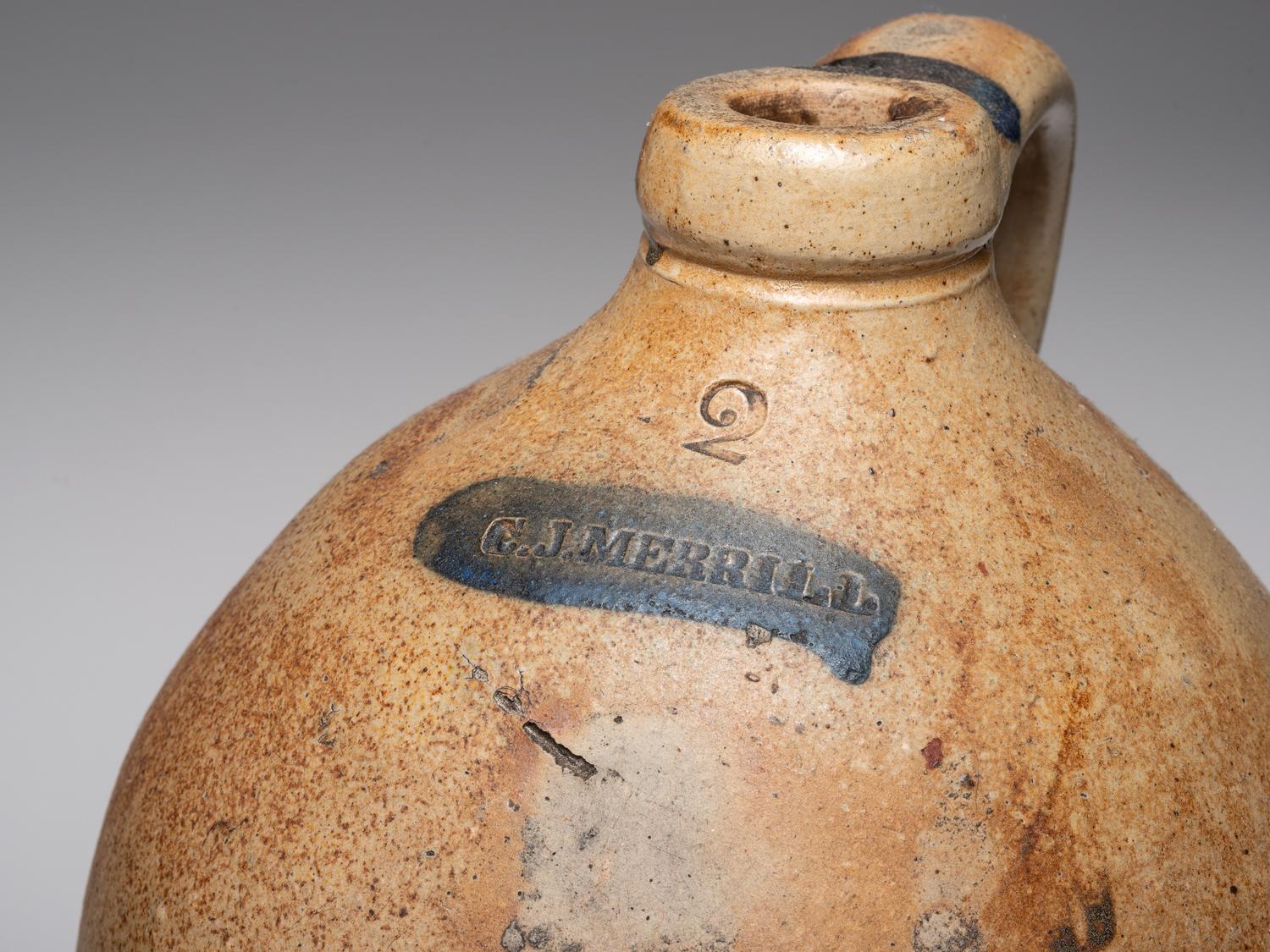 Three Cobalt Decorated Stoneware Vessels