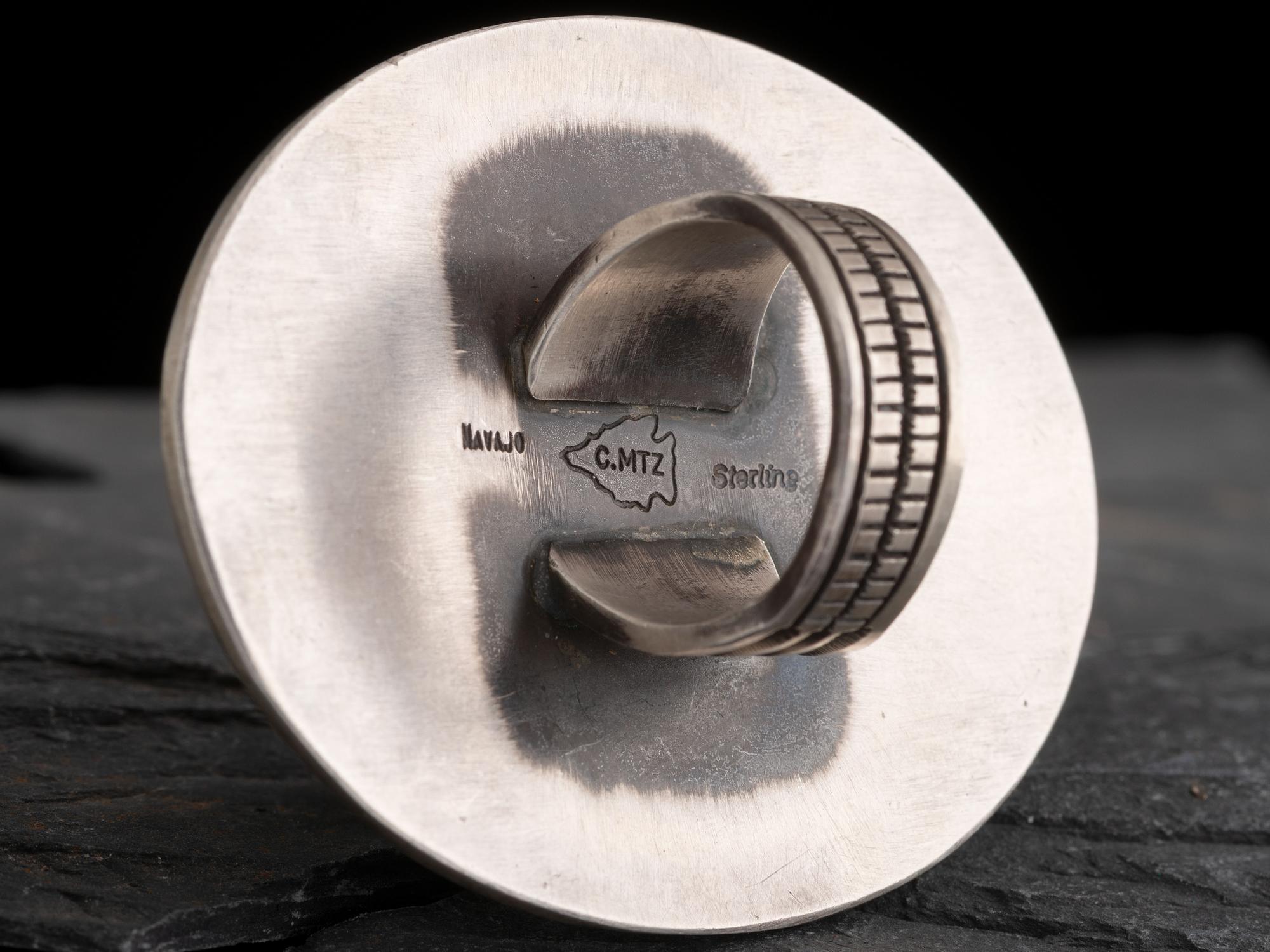 Large Heavily Stamped Sterling Silver Concha Ring