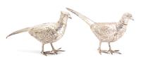 A Pair of German Silver Plate Models of Pheasants Height 8 x length 15 inches. — 20TH CENTURY