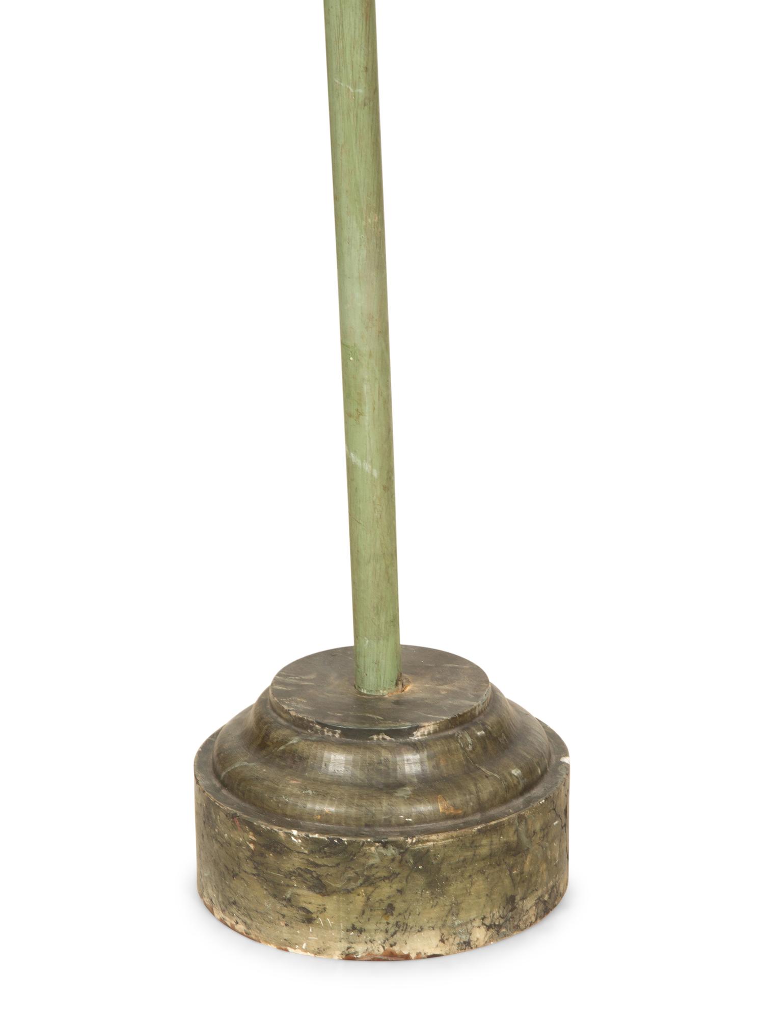 A Pair of Venetian Painted and Parcel Gilt Gondola Lanterns in Marblelized Bases