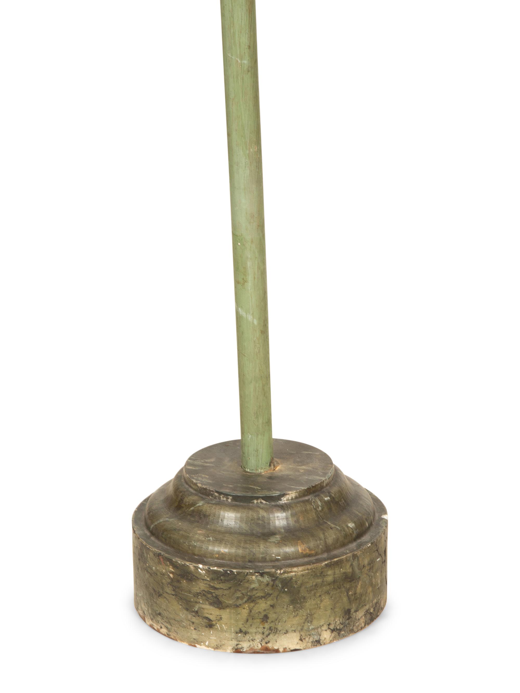 A Pair of Venetian Painted and Parcel Gilt Gondola Lanterns in Marblelized Bases