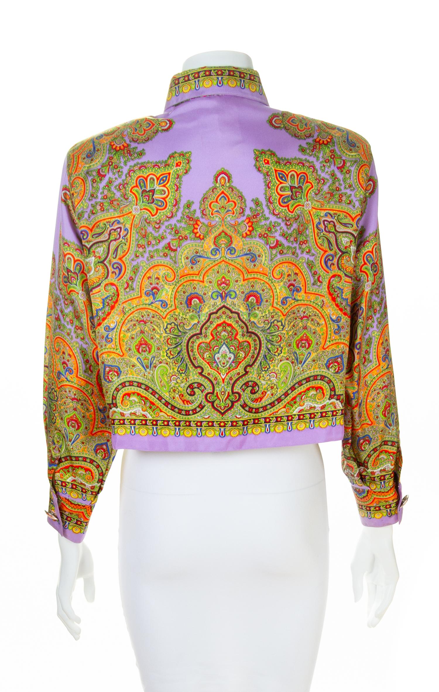A Gianni Versace Silk Print Cropped Blouse, Size 44.