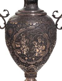 A Pair of Persian Silvered Copper Vases