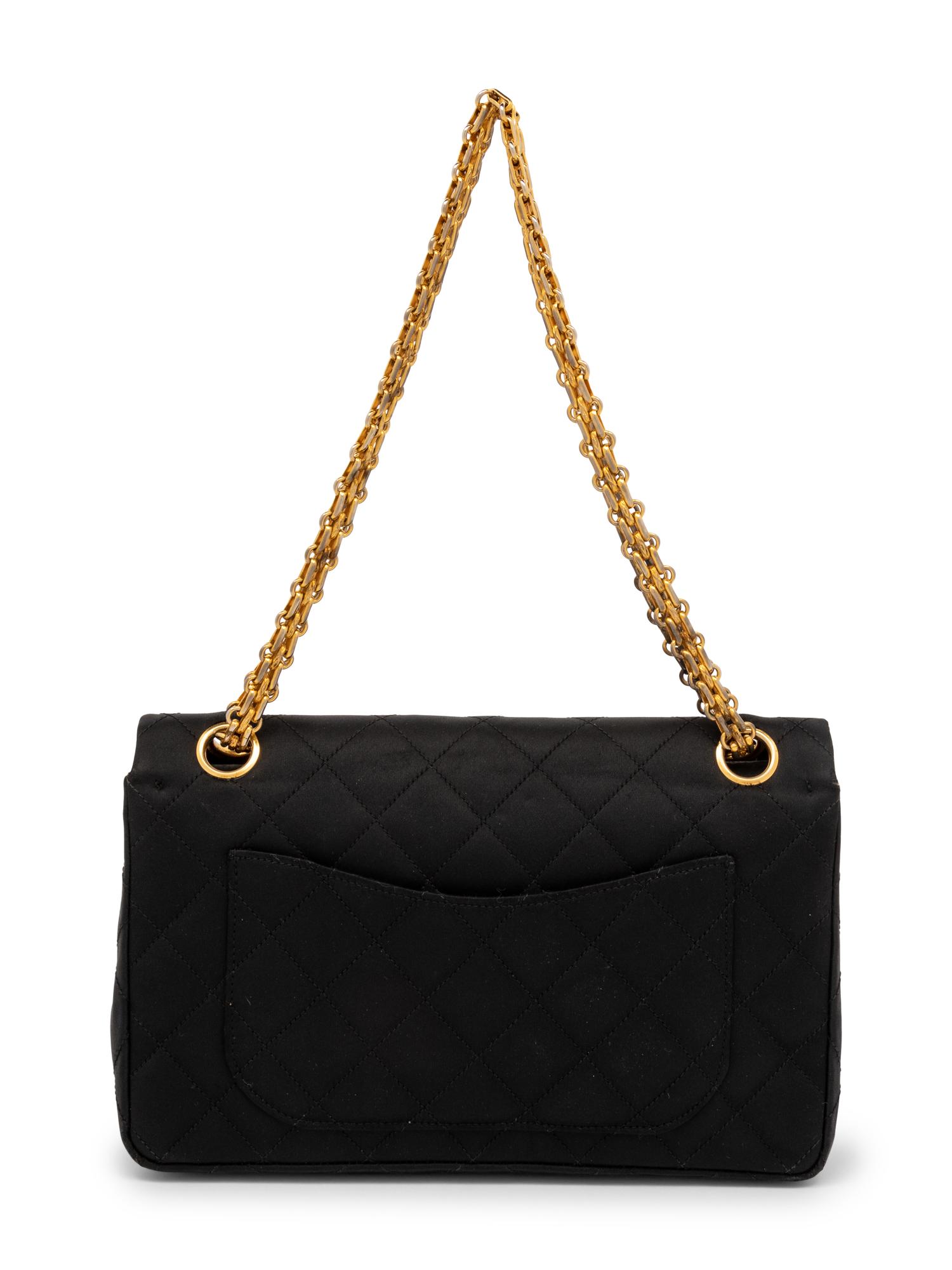 Chanel Double Flap in Quilted Black Satin, Early 1980s