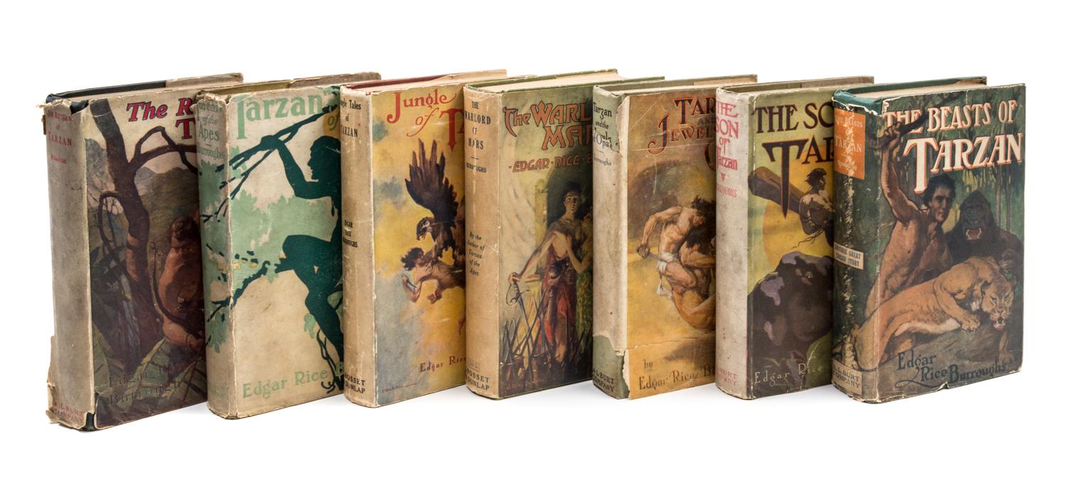 BURROUGHS, EDGAR RICE. 5 early Tarzan titles. Chicago: A.L. Burt, various dates. With 2 others pubs by Grosset and Dunlap.