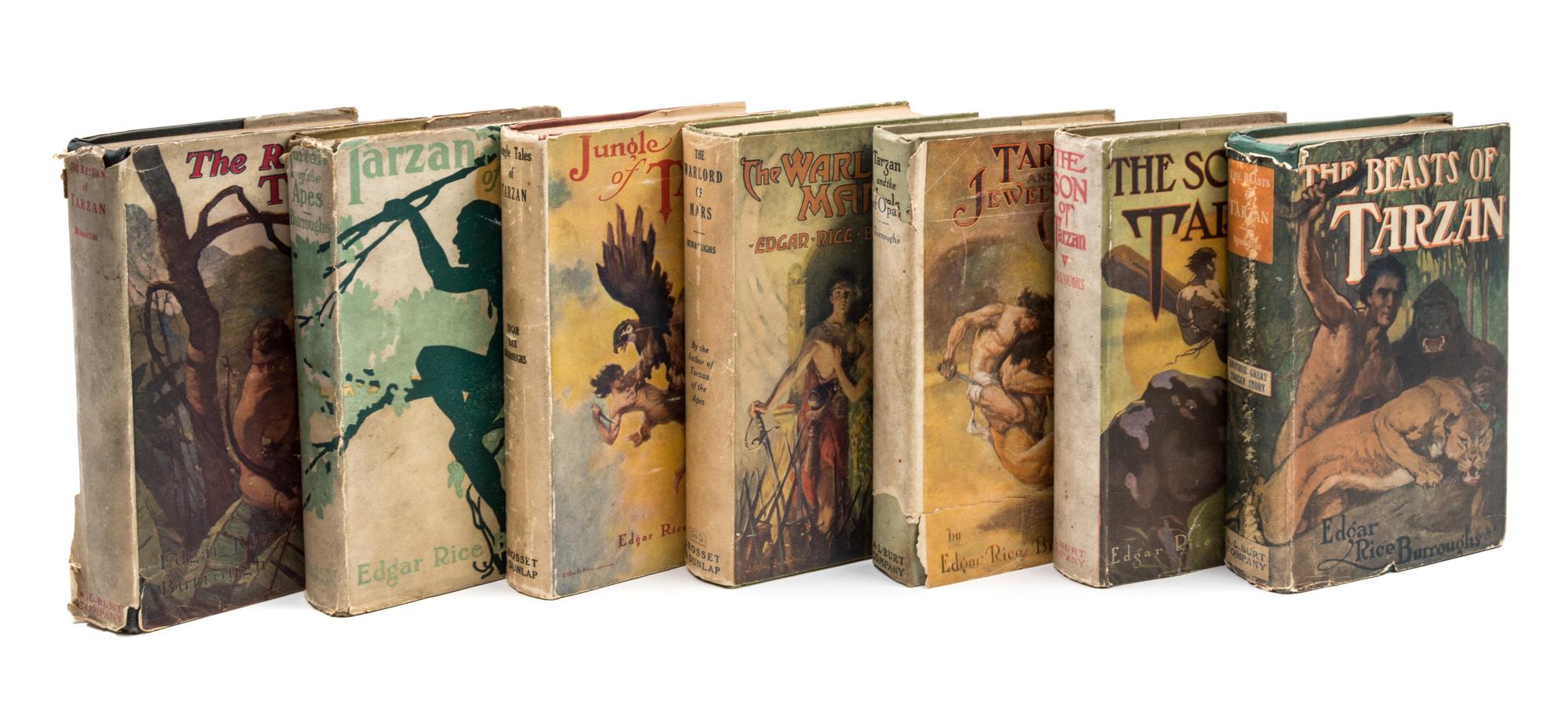 BURROUGHS, EDGAR RICE. 5 early Tarzan titles. Chicago: A.L. Burt, various dates. With 2 others pubs by Grosset and Dunlap.
