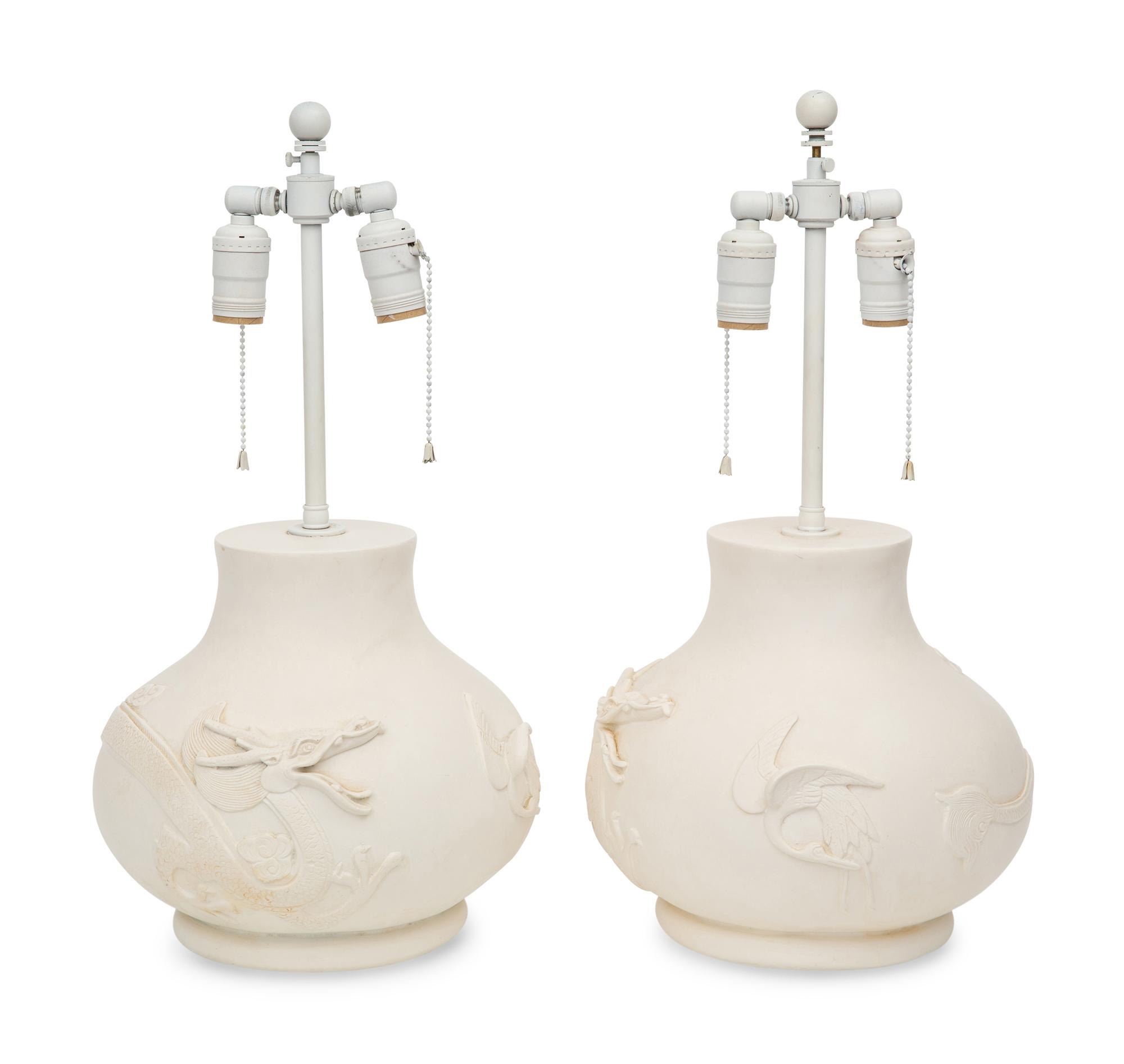 A Pair of Sirmos Dragon Relief Table Lamps