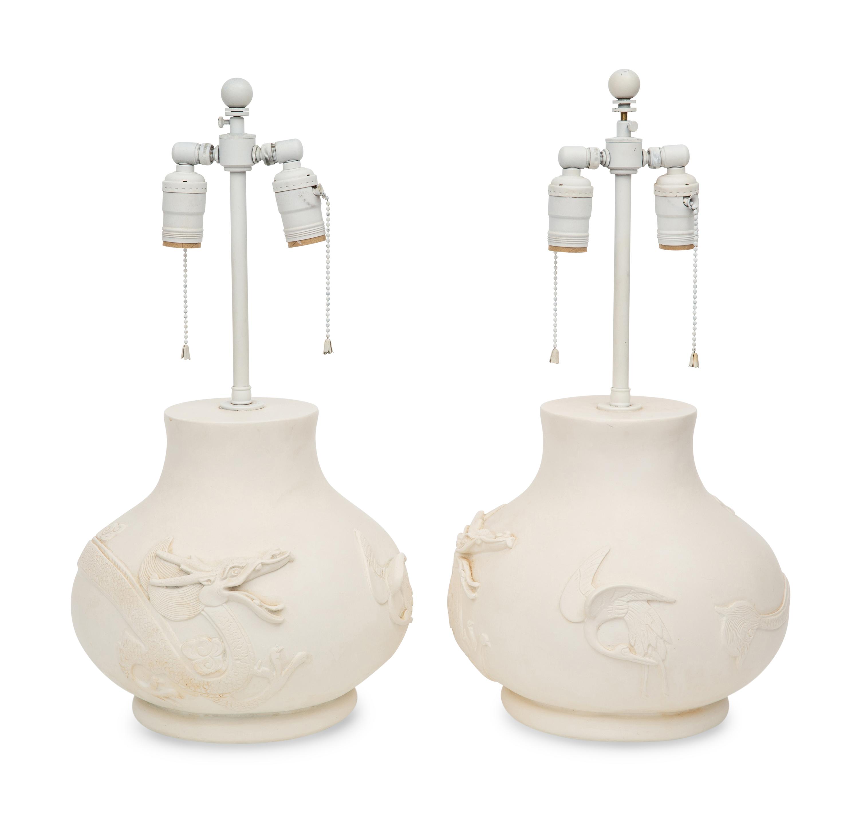 A Pair of Sirmos Dragon Relief Table Lamps