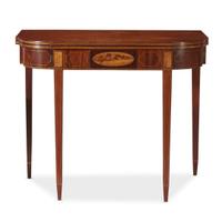 Federal inlaid figured birch and mahogany card table New England, circa 1800