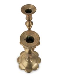 A Pair of English Brass Petal Base Candlesticks