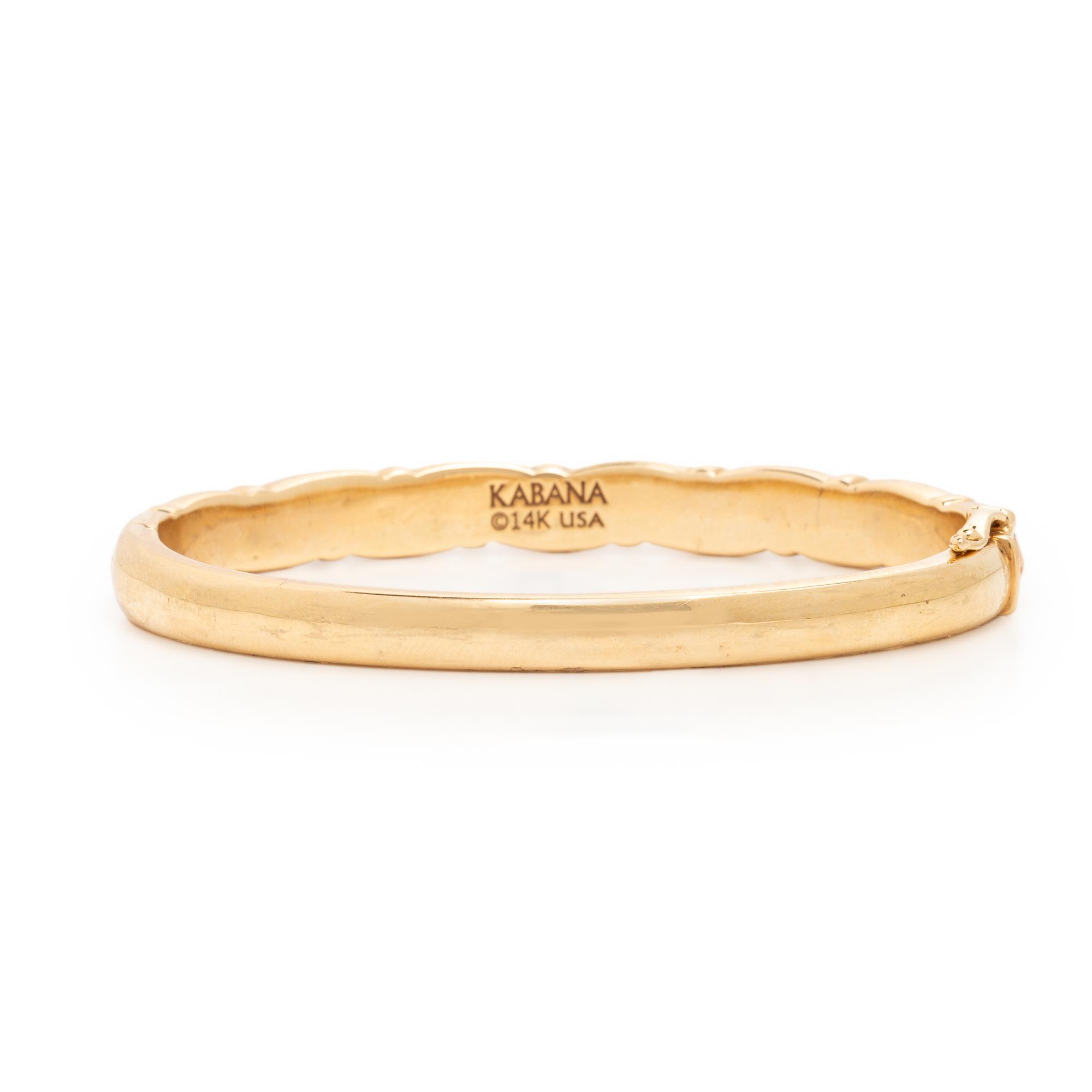 Kabana, Shell Inlay, Diamond, and Yellow Gold Bangle Bracelet and Earrings