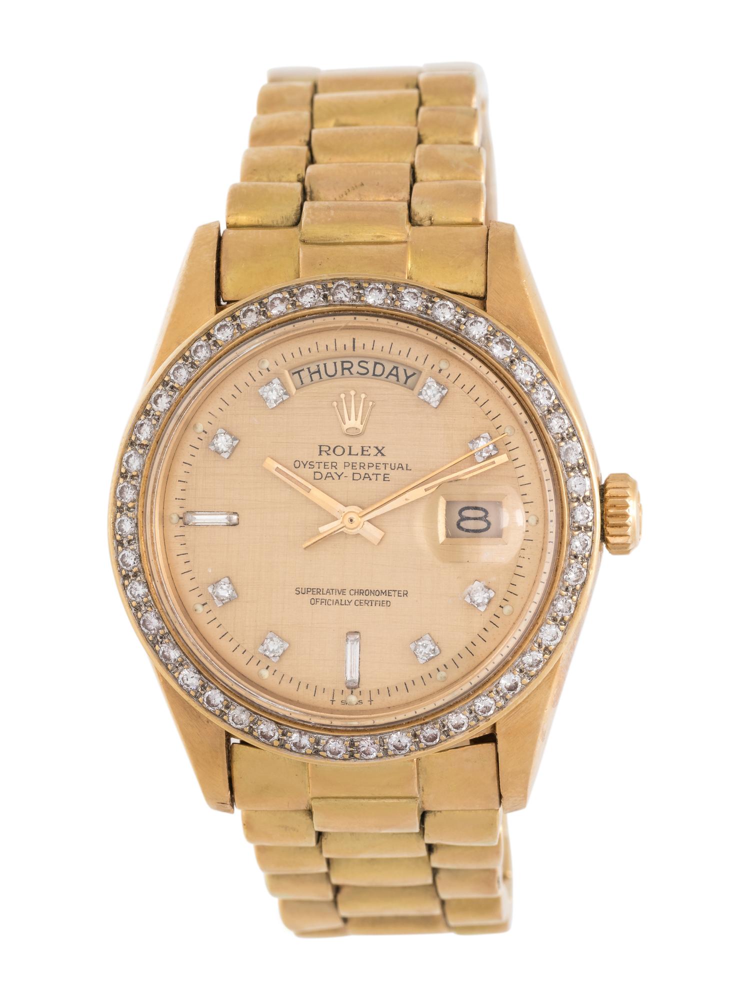 ROLEX, REF. 1803 18K YELLOW GOLD AND DIAMOND 'OYSTER PERPETUAL DAY-DATE' WRISTWATCH, CIRCA 1978