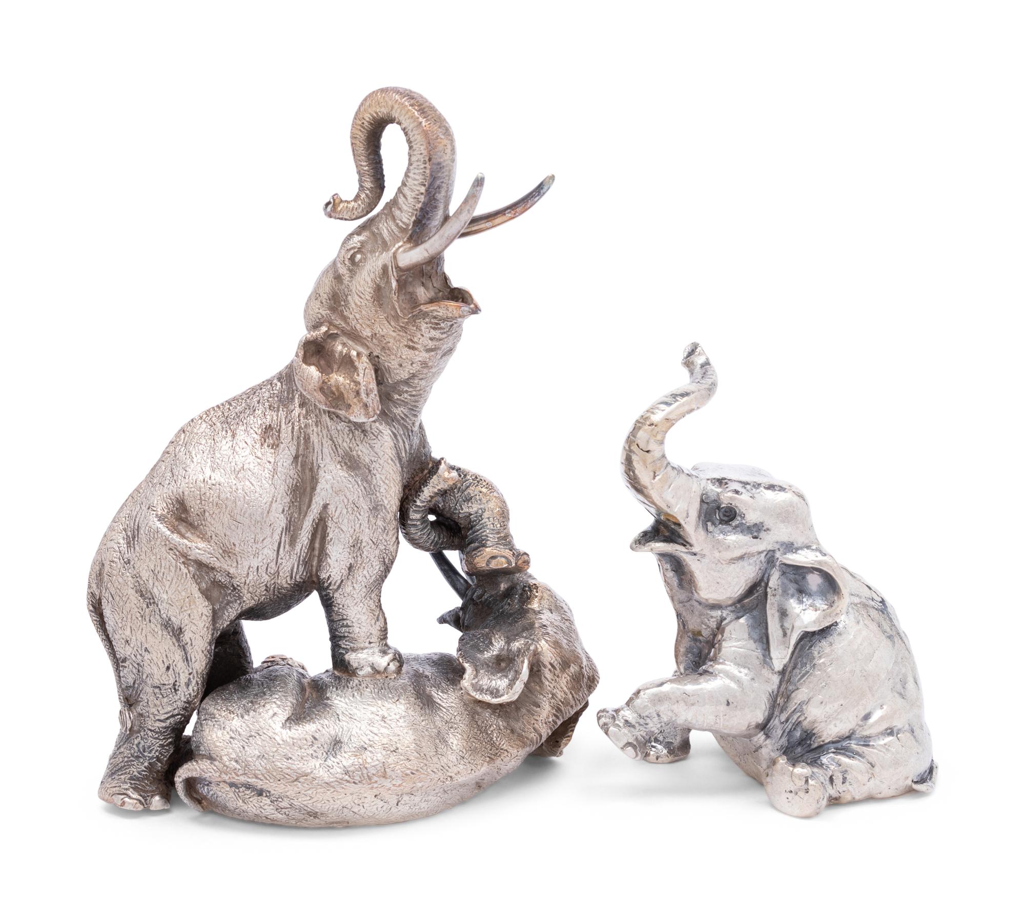 Two Italian Silvered Metal Elephant Figures