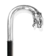 A German Silver Mounted Animalier Cane, Height overall 34 x width of handle 4 3/4 inches.