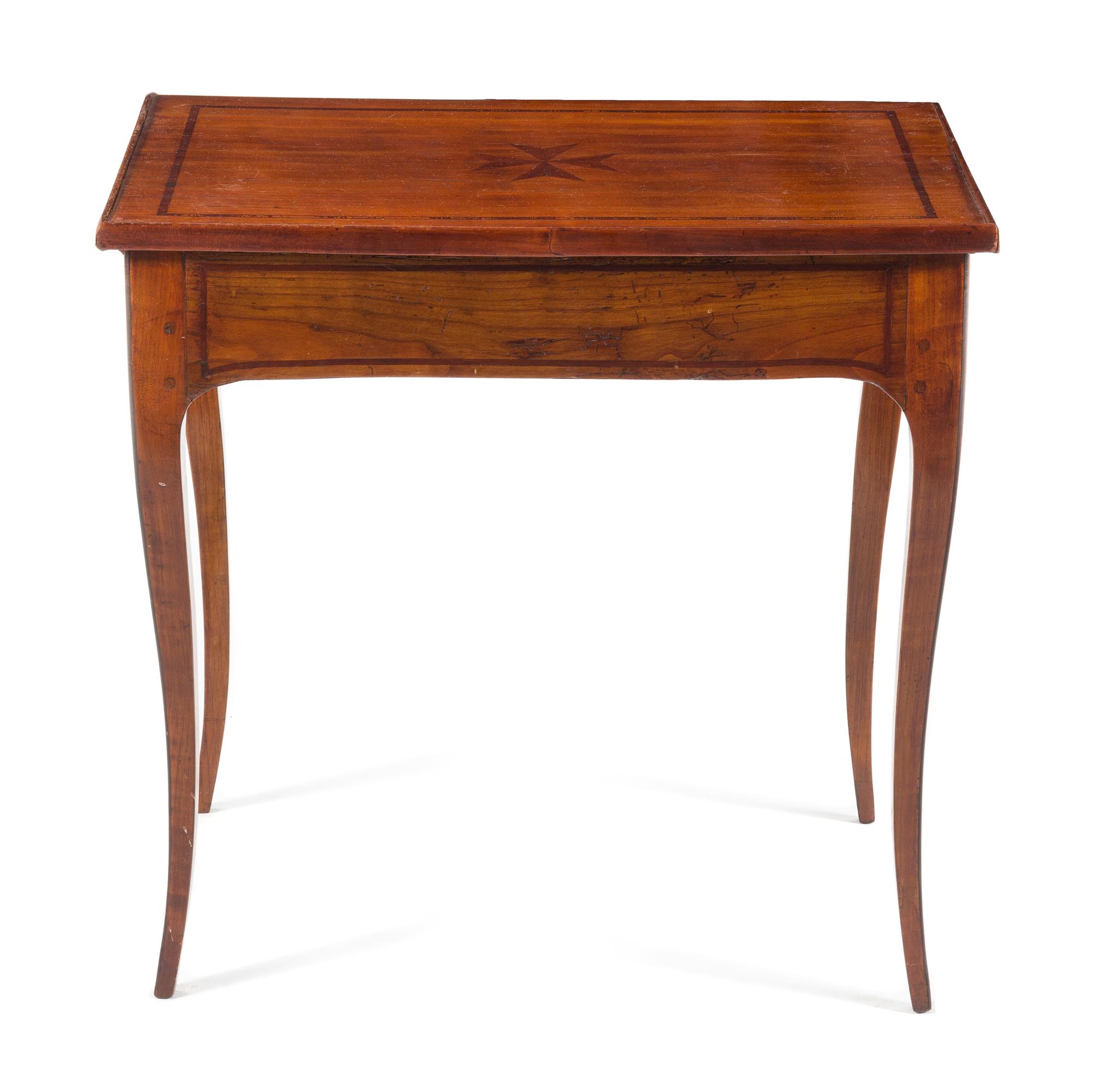 A Continental Parquetry Work Table Height 26 x width 26 1/2 x depth 16 1/2 inches. — 19TH CENTURY