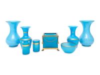 Eight French Blue Opaline Glass Articles