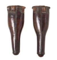 A Pair of English Leather Horse Holsters Height of tallest 14 inches.