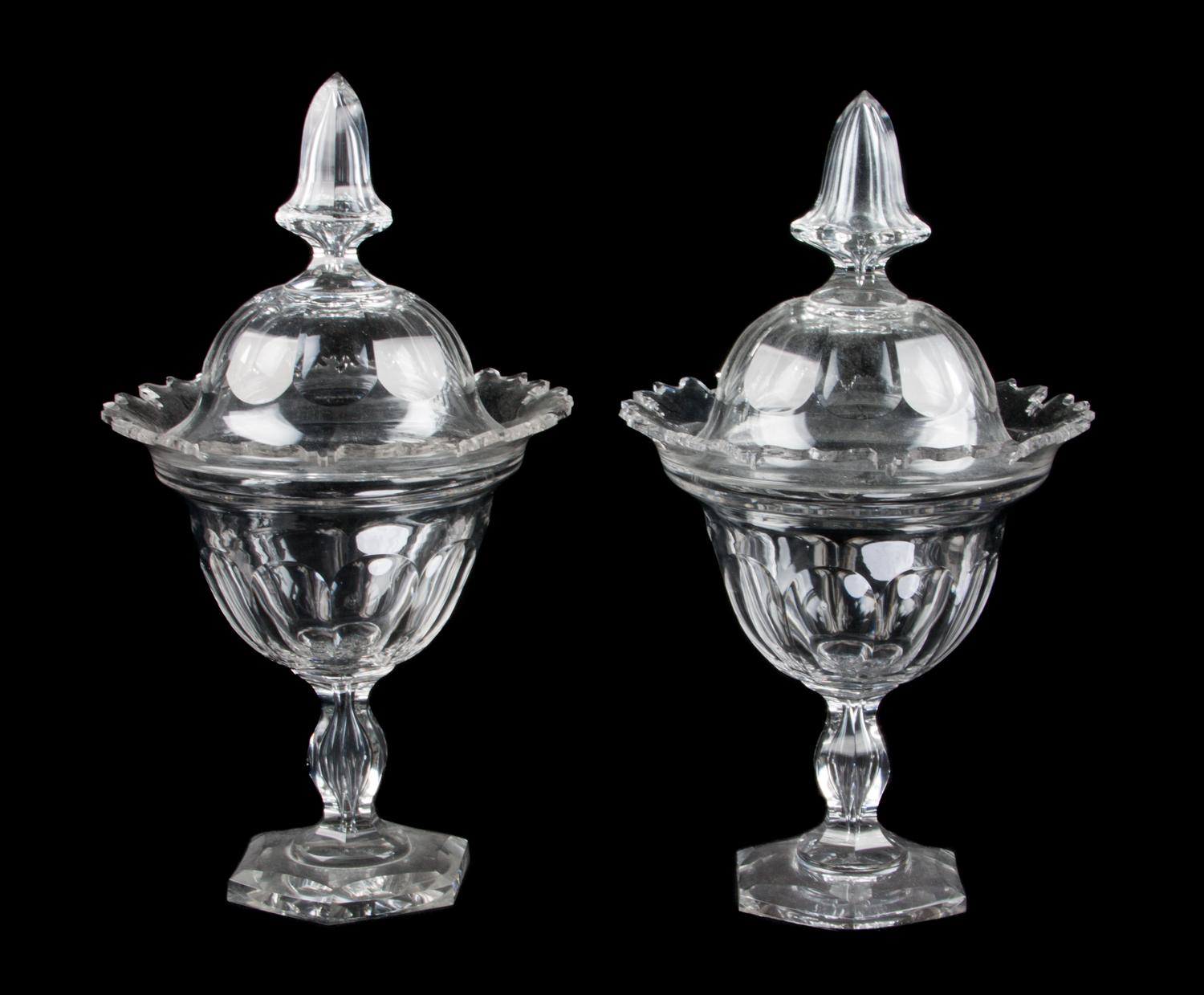 Two English Cut Glass Lidded Bon Bons Height 13 1/4 inches. — 19TH CENTURY