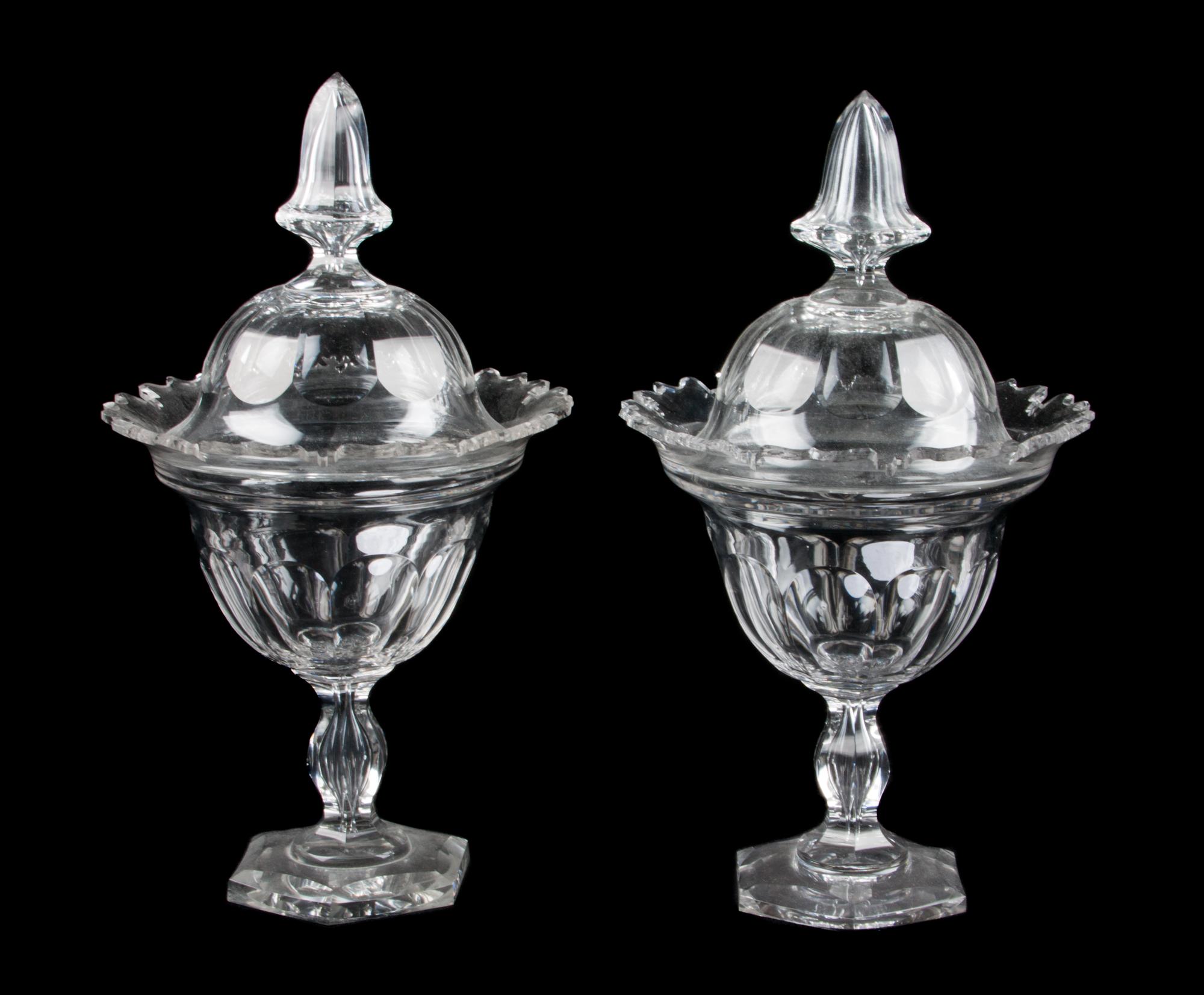 Two English Cut Glass Lidded Bon Bons Height 13 1/4 inches. — 19TH CENTURY