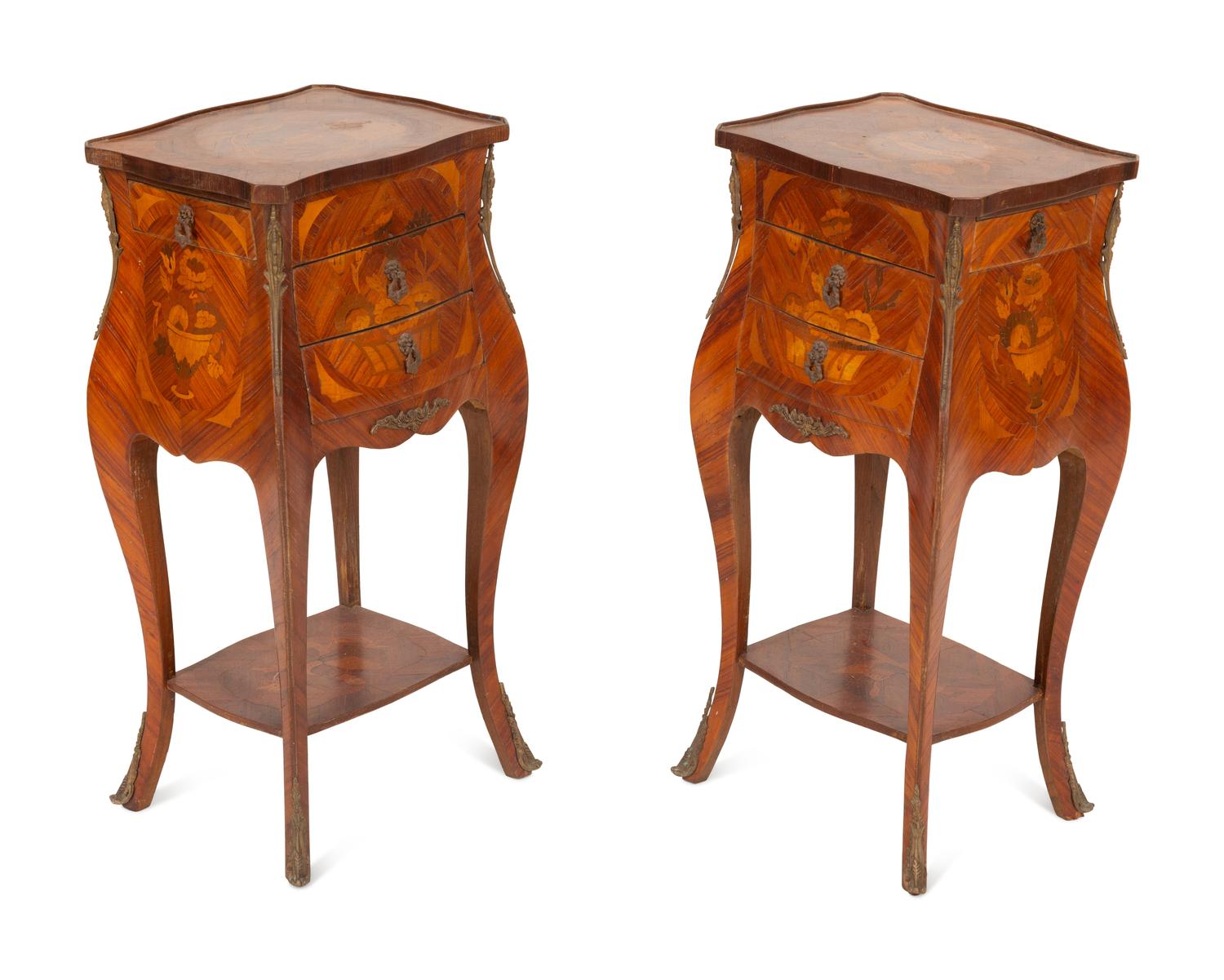 A Pair of Dutch Marquetry Side Tables with Gilt Metal Mounts