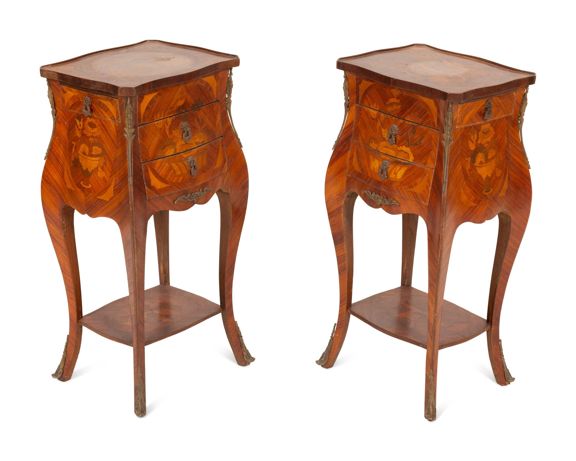 A Pair of Dutch Marquetry Side Tables with Gilt Metal Mounts