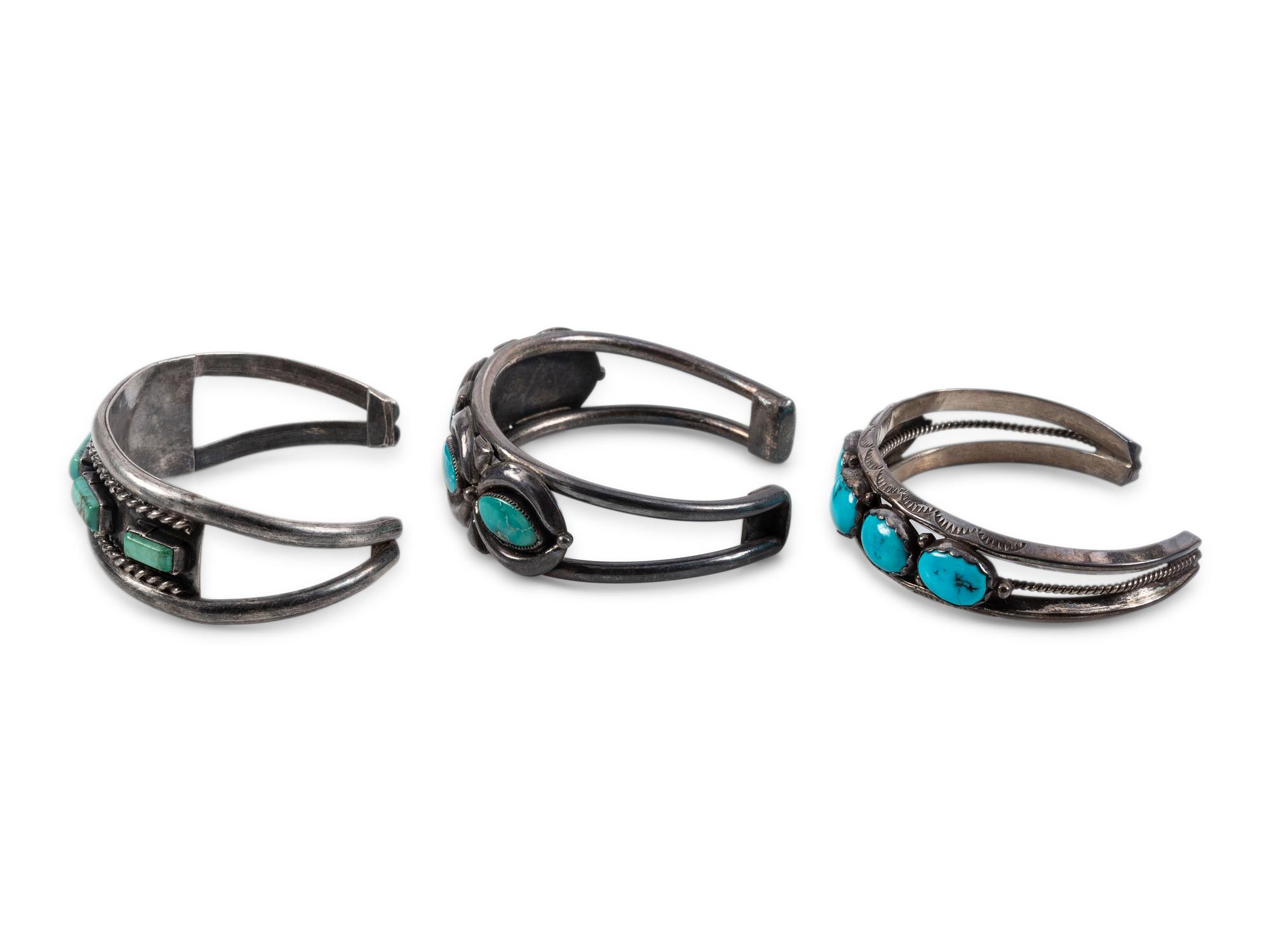 Navajo Silver and Turquoise Cuff Bracelets